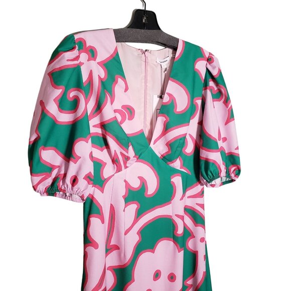 Rhode Ester Dress Take It Easy Grand Floral V-Neck Midi Puff Sleeve Size 0 - Picture 5 of 8